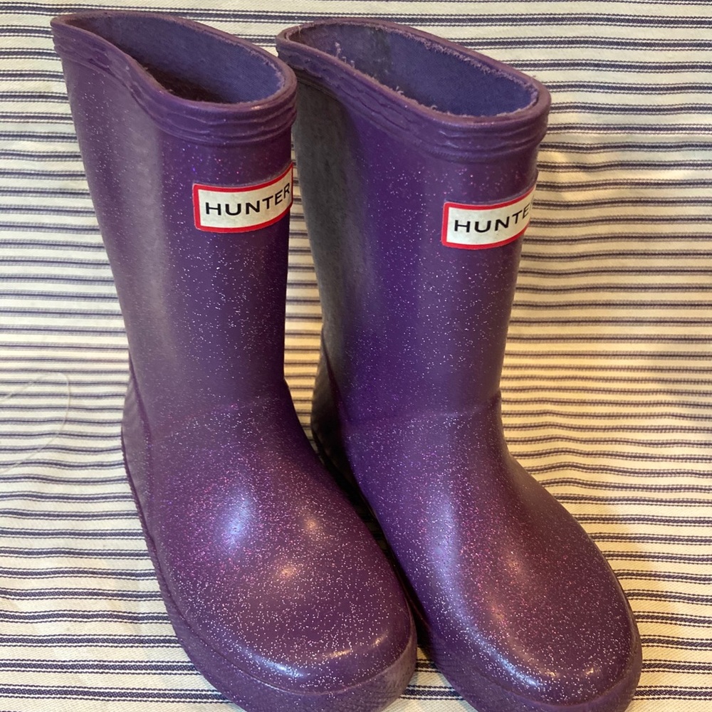 HUNTER Kids girls 10G purple sparkle rain boot